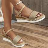 Sohiwoo Fashion Canvas Wedge Sandals for Women Summer Casual Espadrilles Platform Sandles Woman Thick Sole Non Slip Gladiator Shoes