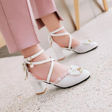 Sohiwoo Japanese Sweet Lolita Sandals Summer Princess Sweet Lolita Shoes Cute Student Daily Bowknot Leather Shoes Round Head Thick Heel