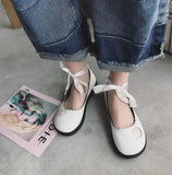 Sohiwoo Kawaii girl comfortable cosplay kawaii shoes loli England college style student sweet lolita shoes round head laing flat shoes