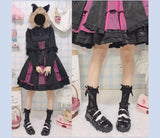 Sohiwoo Lolita shoes cute round head platform anime women's shoes lace ruffle bowknot gothic shoes kawaii girl loli cos