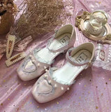 Sohiwoo vintage square head flat women shoes cute lace pearl kawaii shoes loli cosplay Sweet princess lolita shoes