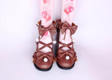 Sohiwoo vintage round head cross strap women shoes cute bowknot sanding kawaii shoes loli cosplay Sweet princess lolita shoes