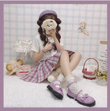 Sohiwoo Lolita shoes cute round head platform anime women's shoes lace ruffle bowknot gothic shoes kawaii girl loli cos