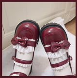 Sohiwoo Lolita shoes cute round head platform anime women's shoes lace ruffle bowknot gothic shoes kawaii girl loli cos