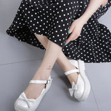 Sohiwoo vintage round head low heel women shoes cute bowknot one-word buckle kawaii shoes loli cosplay Japanese sweet lolita shoes