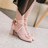 Sohiwoo Japanese Sweet Lolita Sandals Summer Princess Sweet Lolita Shoes Cute Student Daily Bowknot Leather Shoes Round Head Thick Heel