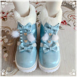 Sohiwoo Winter Kawaii Girl Sweet Lolita Boots Vintage Round Head Plush Cashmere Warm Women Shoes Cute Bowknot Snow Boots