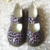 Sohiwoo Kawaii girl Lolita cute big shoes Leopard printing  Flat Platform Shoes college style round head soft sister lovely princess cos