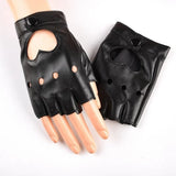 Sohiwoo 1Pair Women Punk Short PU Leather Gloves Half Finger Fingerless Hip-Hop Driving Motorcycle Unisex Men Handsome Black Gloves