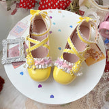 Sohiwoo Lolita Shoes Sweet Daily Bowknot Lolita Shoes Student Red Christmas Cute Candy Ruffled Cosplay Cos Lolita Soft Girl Shoes