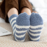 Sohiwoo Socks Women Striped Fluffy Coral Velvet Thick Warm Winter Socks Girls Indoor Floor Towel Sock Breathable Woman Cute Soks Meias