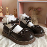 Sohiwoo Mary Jane Pu Lolita shoes Round Toe Japanese Jk Uniform White Black Brown Women's Bow Cute Loli Vintage Female Sweet Girls