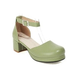 Sohiwoo  2024 Summer Sweet Girls Lolita Shoes Closed Toe Green Pink Mary Janes Lady Pumps Chunky Middle Heels Womens Sandals