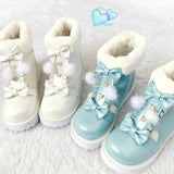 Sohiwoo Winter Kawaii Girl Sweet Lolita Boots Vintage Round Head Plush Cashmere Warm Women Shoes Cute Bowknot Snow Boots