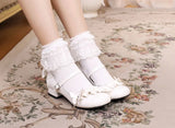 Sohiwoo Lolita shoes sweet princess daily japanese  middle heel vintage lace bowknot palace kawaii shoes cosplay loli women shoes