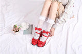 Sohiwoo Japanese sweet lolita shoes round head thick heel cute bowknot one-word buckle kawaii shoes cosplay princess women shoes loli