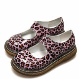 Sohiwoo Kawaii girl Lolita cute big shoes Leopard printing  Flat Platform Shoes college style round head soft sister lovely princess cos