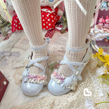 Sohiwoo Lolita Shoes Sweet Daily Bowknot Lolita Shoes Student Red Christmas Cute Candy Ruffled Cosplay Cos Lolita Soft Girl Shoes