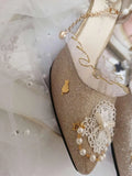 Sohiwoo Japanese Lolita Tea Party High Heels Champagne Elegant Sweet high heel vintage lace bowknot  kawaii shoes cosplay loli