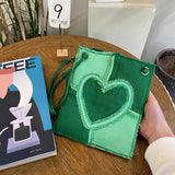 Sohiwoo Cool Girls Y2k Purse Pouch Small Shoulder Bag for Women Vintage Design Mini Crossbody Bags Female Stitching Green Heart Handbags