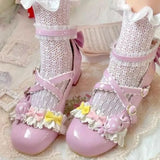 Sohiwoo Lolita Shoes Sweet Daily Bowknot Lolita Shoes Student Red Christmas Cute Candy Ruffled Cosplay Cos Lolita Soft Girl Shoes