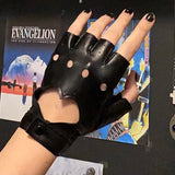 Sohiwoo 1Pair Women Punk Short PU Leather Gloves Half Finger Fingerless Hip-Hop Driving Motorcycle Unisex Men Handsome Black Gloves