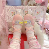 Sohiwoo Lolita Shoes Sweet Daily Bowknot Lolita Shoes Student Red Christmas Cute Candy Ruffled Cosplay Cos Lolita Soft Girl Shoes