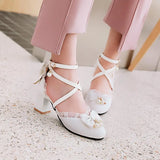 Sohiwoo Japanese Sweet Lolita Sandals Summer Princess Sweet Lolita Shoes Cute Student Daily Bowknot Leather Shoes Round Head Thick Heel