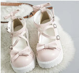 Sohiwoo Round Head Women Shoes Kawaii Girl Sweet Lolita Cosplay Shoes Loli Cos Japanese Sweet Lolita Shoes Cute Bowknot Low Heel