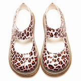 Sohiwoo Kawaii girl Lolita cute big shoes Leopard printing  Flat Platform Shoes college style round head soft sister lovely princess cos