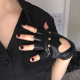 Sohiwoo 1Pair Women Punk Short PU Leather Gloves Half Finger Fingerless Hip-Hop Driving Motorcycle Unisex Men Handsome Black Gloves