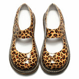 Sohiwoo Kawaii girl Lolita cute big shoes Leopard printing  Flat Platform Shoes college style round head soft sister lovely princess cos