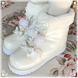 Sohiwoo Winter Kawaii Girl Sweet Lolita Boots Vintage Round Head Plush Cashmere Warm Women Shoes Cute Bowknot Snow Boots