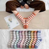 Sohiwoo Socks Women Striped Fluffy Coral Velvet Thick Warm Winter Socks Girls Indoor Floor Towel Sock Breathable Woman Cute Soks Meias