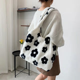 Sohiwoo Autumn Winter New Plush Shoulder Bag Simple Flower Fashion Handbag Casual Versatile Tote Bag Bags For Woman