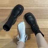 Sohiwoo Platform Heel Women Short Booties Fashion Back Zippers Ankle Booties Retro Style Autumn Winter Female Shoes