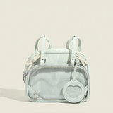 Sohiwoo Y2k Cute Womens Backpack Silver Transparent Lolita Jk New Fashion Backpack Pu Leather Bow Vintage Kawaii Aesthetic Bags