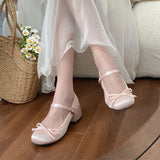 Sohiwoo New Spring Autumn Thick Heel Pink Shoes Elegant Bow Lolita Shoes College Girls High Heels Fashion Women Sandals