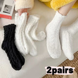 Sohiwoo Women Plush Warmth Socks Winter Coral Fleece Harajuku Mid Tube Sock Soild Color Anti Slip Soft Absorption Floor Sleeping Socks