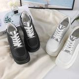 Sohiwoo New White Black Women Lace Up Leather Wedges Shoes High Heel Pumps Shoes Female Breathable Chunky Platform Fashion Sneakers