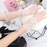 Sohiwoo 1 Pair Women Transparent Sunscreen Sexy Driving Gloves Ultra Thin 70cm Long Gloves Sheer Tulle Wedding Dress Accessories