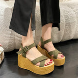 Sohiwoo Wedge Heel Summer New Fashion Platform Thick Bottom Buckle Casual Comfortable Walking Shoes Sandals for Women