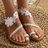 Sohiwoo Boho Summer Women Sandals Female Slip-on Flat Shoes Bohemian Sexy White Lace Roman Sandals Sandalias Mujer Sapato Feminino