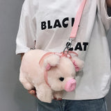 Sohiwoo Pink Piglet Plush Bag Korean Version Large Capacity Lady Shoulder Bag Cartoon Ins Cute Doll Messenger Bag Handbags Crossbody