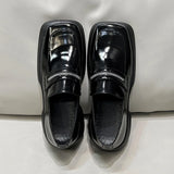 Sohiwoo New Men Square Toe Patent Leather Loafers Male Platform Dress Shoes Vintage Chunky Heel Party Shoes Mens Formal Shoes