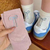 Sohiwoo Y2K Ballet Style Middle Tube Socks Women Elegant Cute Lolita Socks Thicken Cotton Breathable Lace Butterfly Knot Stacking Sock