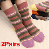 Sohiwoo Winter Socks Women Long Warm Stripe Mink Fluffy Bed Floor Sock Soft Elastic Velve Plush Sock Blockcolor Mid Tube Sock Casual Sox