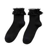 Sohiwoo Kawaii Japanese Harajuku Cotton Short Socks Black White Lolita Lace Socks for Women Girls Breathable Sweet Ruffle Princess Socks