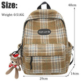 Sohiwoo Fashion Plaid Woollen Cloth Women's Backpack Student Book Backpacks for Teenage Girls School Bags Large CapacityTravel Rucksack