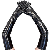 Sohiwoo Adult Black Sexy Long Black Latex Punk Rock Gloves Look Faux Leather Gloves Disco Clubwear Dance Catsuit Women Cosplay Costumes